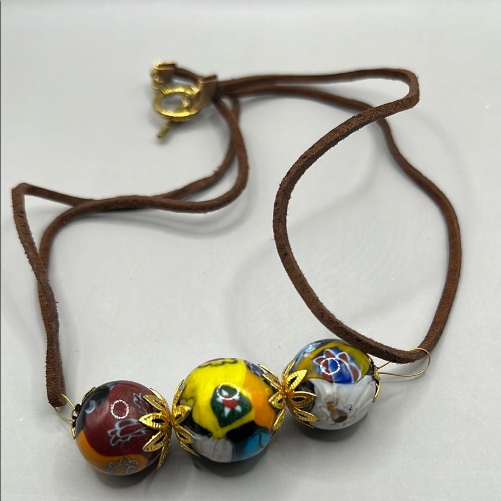 Red and Yellow Beaded Necklace with Playful Design